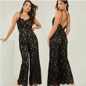 Altar'd State - Black / Nude Floral Lace Wide Leg Jumpsuit, size XS NWT